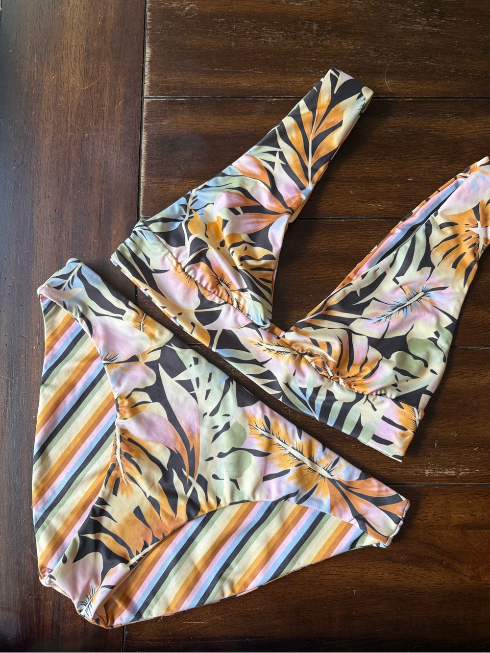 Billabong Stripe & Tropical Print Bikini Set